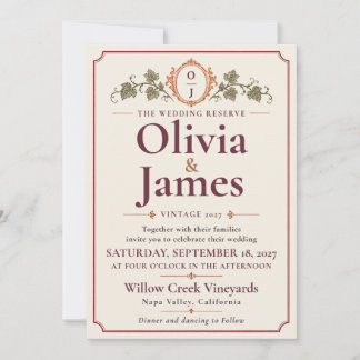 Faire-Part de Mariage de Vignoble à l'Étiquette de