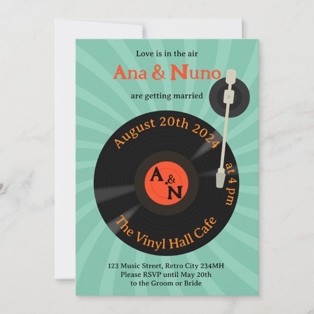 Faire-part de mariage de vinyle rétro (Devant)