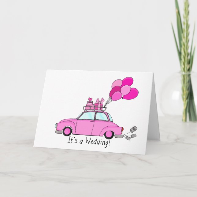 Faire-part de mariage de voiture Cartoon rose (Devant)