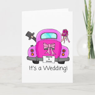 Faire-part de mariage de voiture Cartoon rose