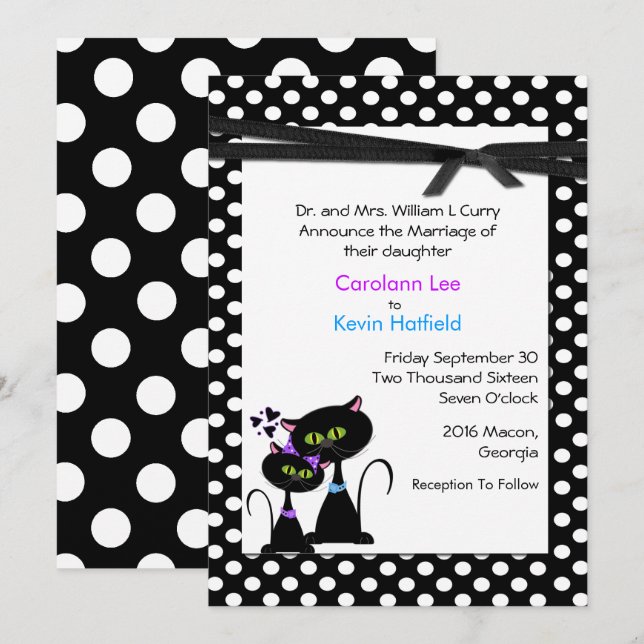 Faire-part de mariage de Whimsical Cats (Devant / Derrière)