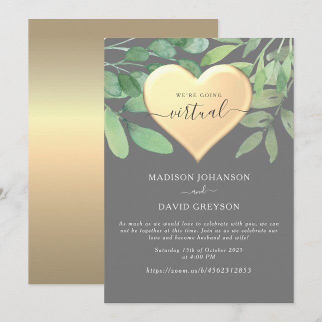 Faire-part de mariage de zoom gris (Devant / Derrière)