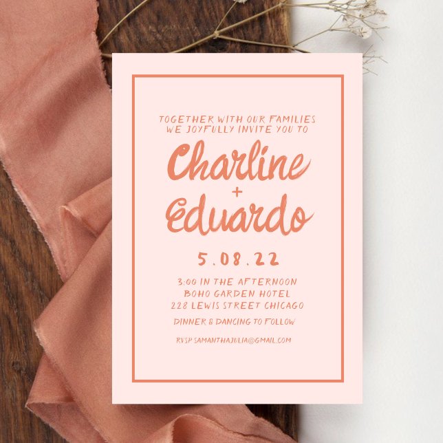 Faire-part de mariage d'écriture manuscrite rose e (Créateur téléchargé)