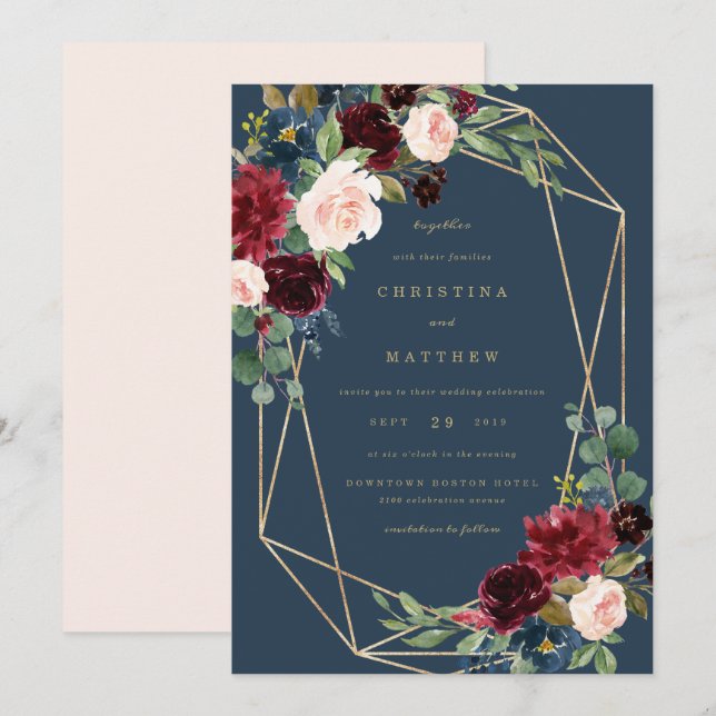 Faire-part de mariage d'élégance de chute géométri (Devant / Derrière)