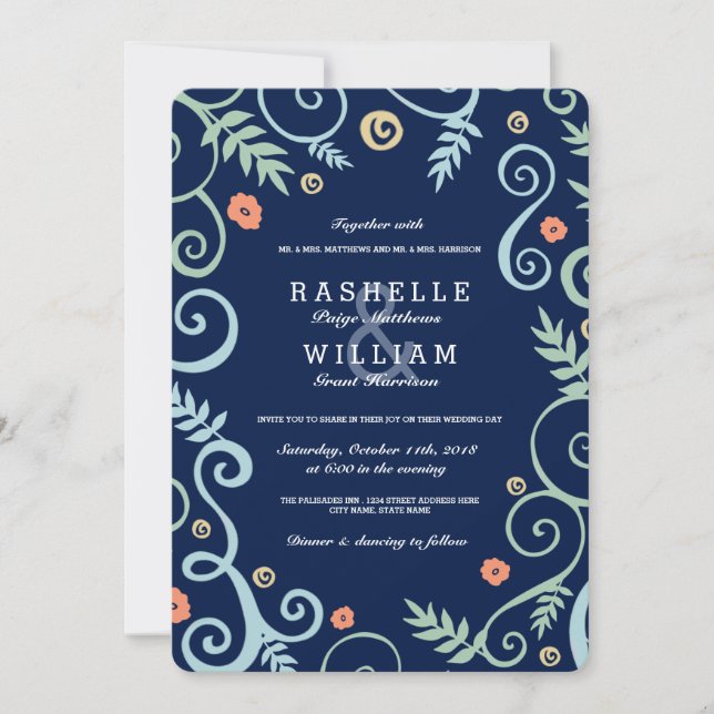 Faire-part de mariage d'élégance de la marine (Devant)