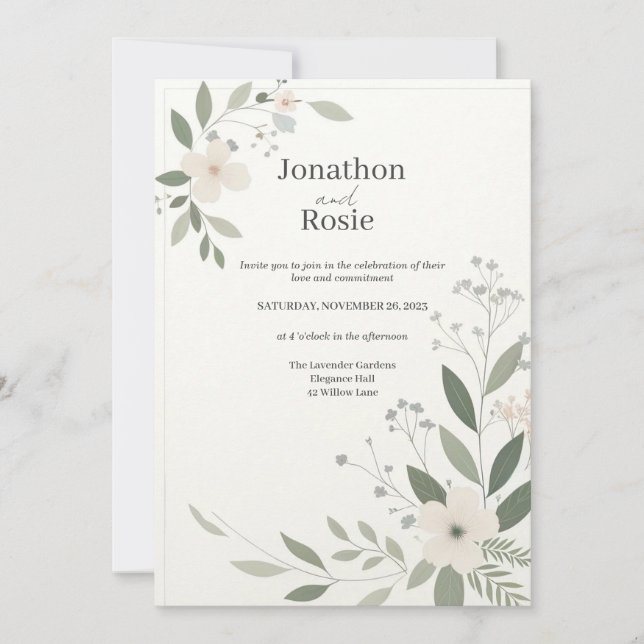 Faire-part de mariage d'élégance florale lunaire (Devant)