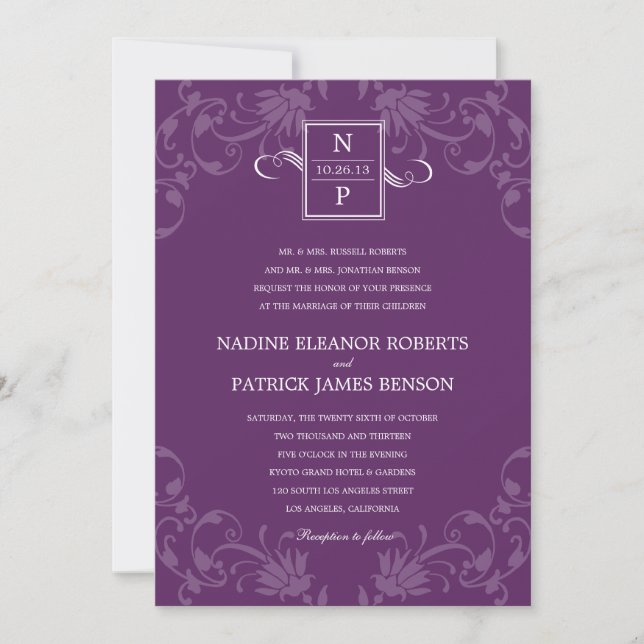 Faire-part de mariage d'élégance raffinée - violet (Devant)