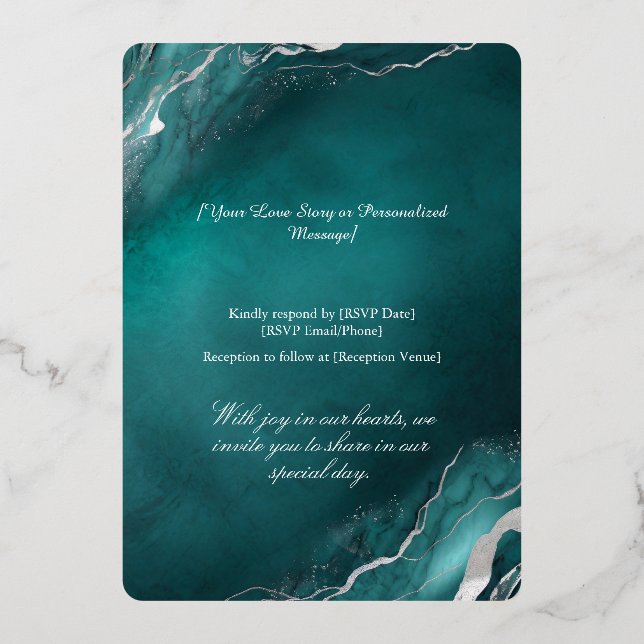 Faire-part de mariage d'élégance Turquoise dorée (Verso)