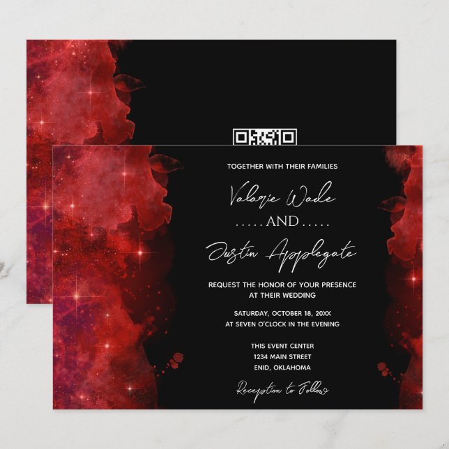 Faire-part de mariage d'encre Abstraite rouge (Devant / Derrière)