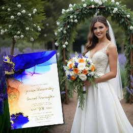 Faire-part de mariage d'encre d'alcool bleu or