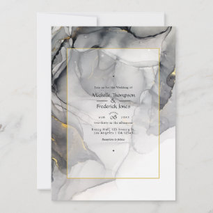Faire-part de mariage d'encre d'alcool noir et or