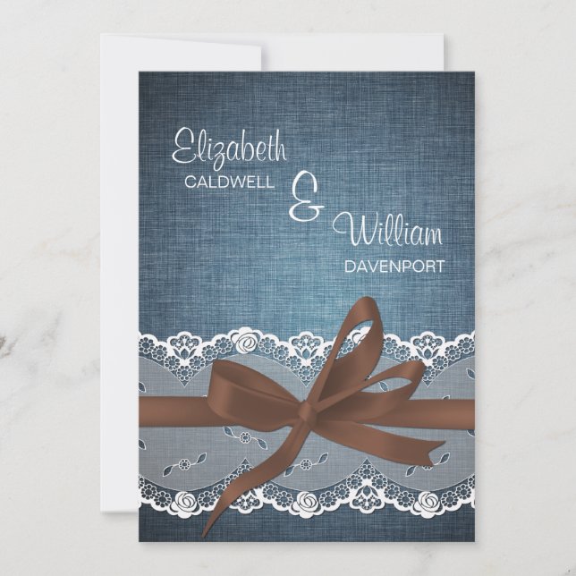 Faire-part de mariage Denim Lace Ribbon & Bow (Devant)