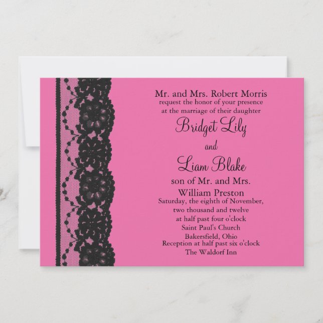 Faire-part de mariage dentelle (fuchsia) (Devant)