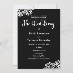 Faire-part de mariage dentelle noire et blanche