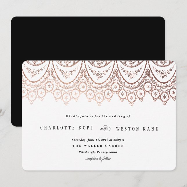 Faire-part de mariage dentelle rose Gold (Devant / Derrière)