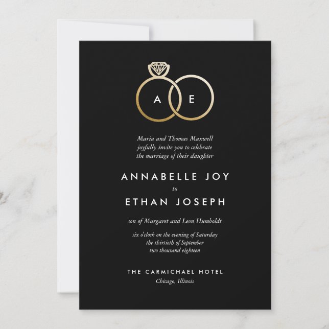 Faire-part de mariage des Anneaux d'or modernes (Devant)