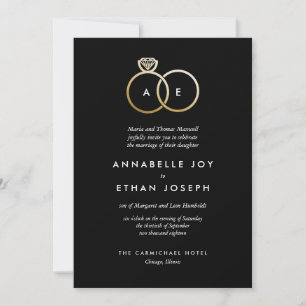Faire-part de mariage des Anneaux d'or modernes