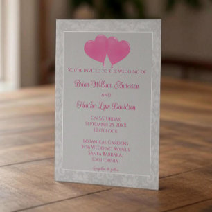 Faire-part de mariage des ballons de coeur rose
