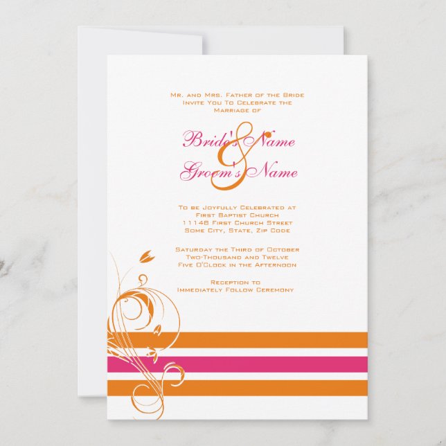 Faire-part de mariage des bars floraux roses et or (Devant)