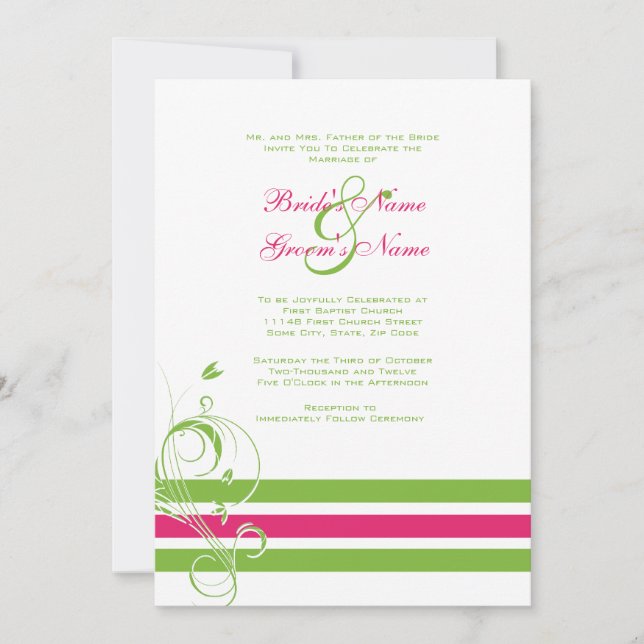 Faire-part de mariage des bars floraux roses et ve (Devant)