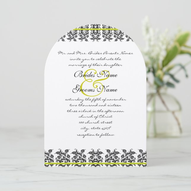 Faire-part de mariage des bordures de Damask vert  (Debout devant)