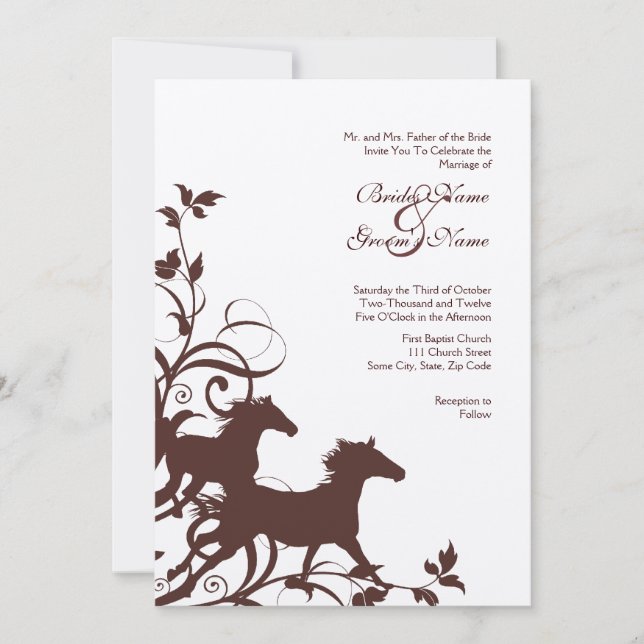Faire-part de mariage des Chevaux sauvages Brown e (Devant)
