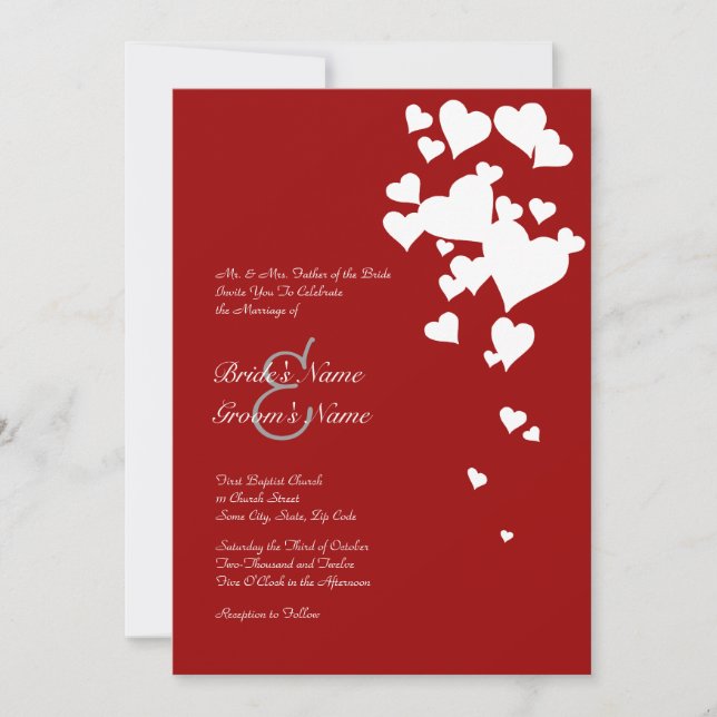 Faire-part de mariage des Coeurs blancs et rouges (Devant)