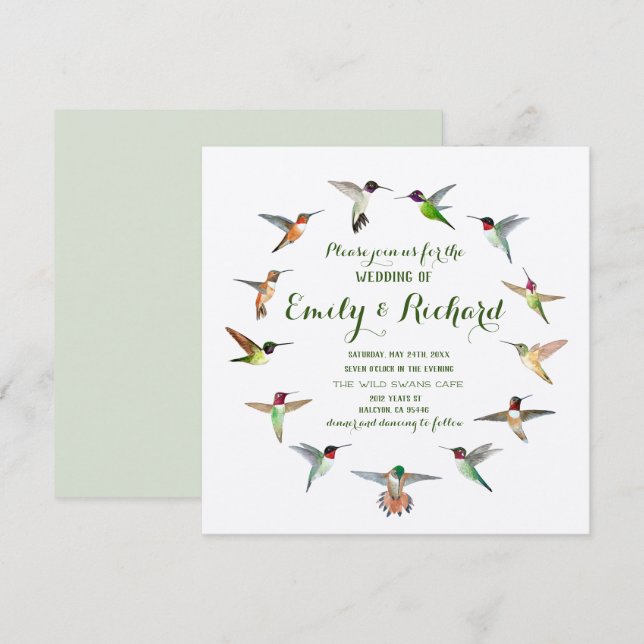 Faire-part de mariage des colibris (Devant / Derrière)