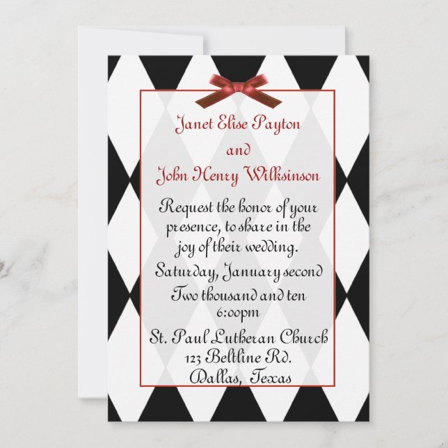 Faire-part de mariage des diamants noirs et blancs (Devant)