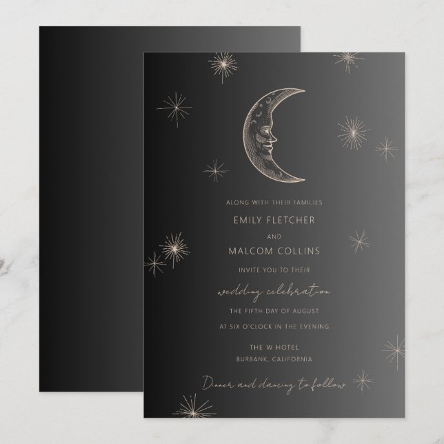Faire-part de mariage des étoiles de lune céleste (Devant / Derrière)