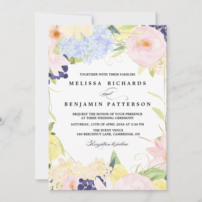 Faire-part de mariage des fleurs de printemps Past (Devant)