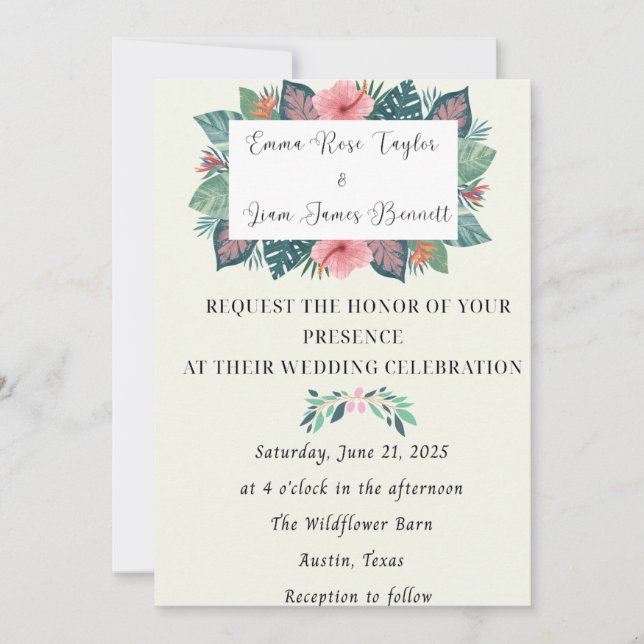 Faire-part de mariage des fleurs tropicales (Devant)