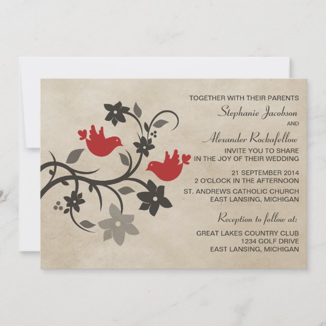 Faire-part de mariage des Lovebirds de la Flore ro (Devant)