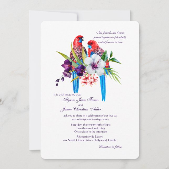 Faire-part de mariage des oiseaux tropicaux (Devant)