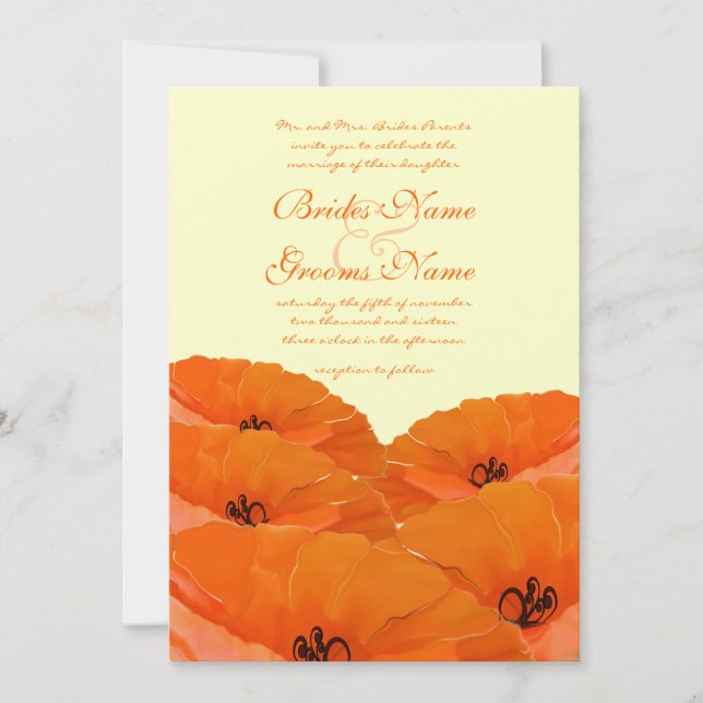 Faire-part de mariage des pavots orange (Devant)
