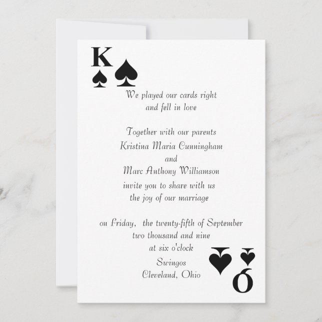 Faire-part de mariage des Rois et Reines (pique) (Devant)