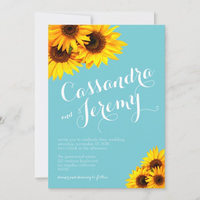 Faire-part de mariage des Sunflower bleu ciel et j (Devant)