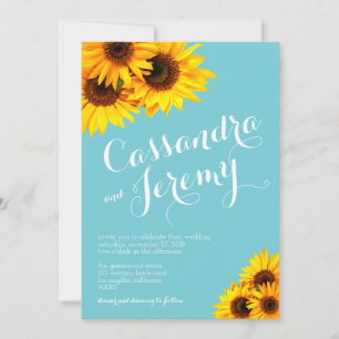 Faire-part de mariage des Sunflower bleu ciel et j