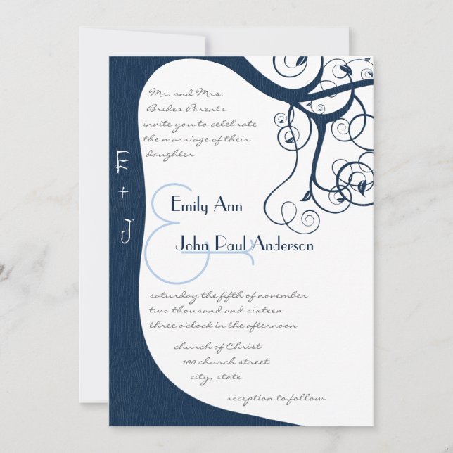 Faire-part de mariage des tourbillons d'arbre de m (Devant)