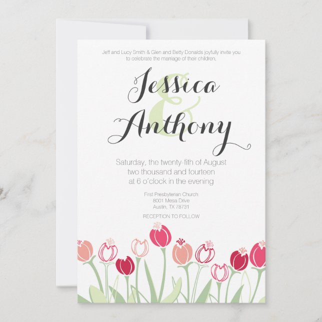 Faire-part de mariage des tulipes| Couleurs rouges (Devant)
