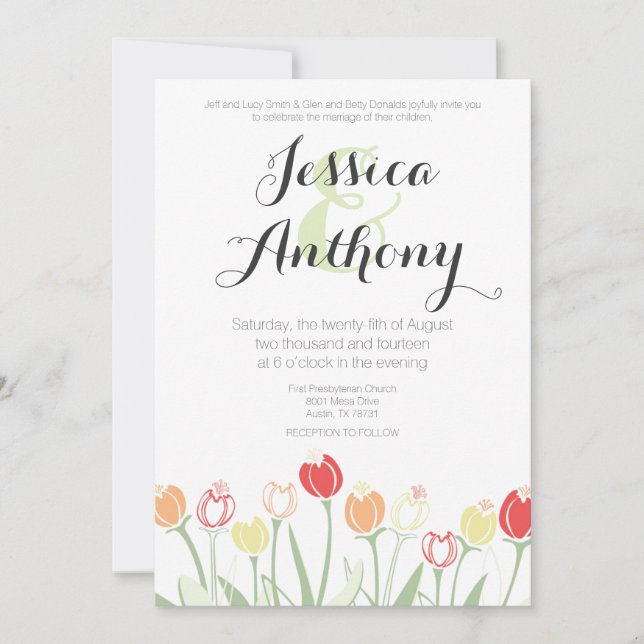 Faire-part de mariage des tulipes| Couleurs vives (Devant)