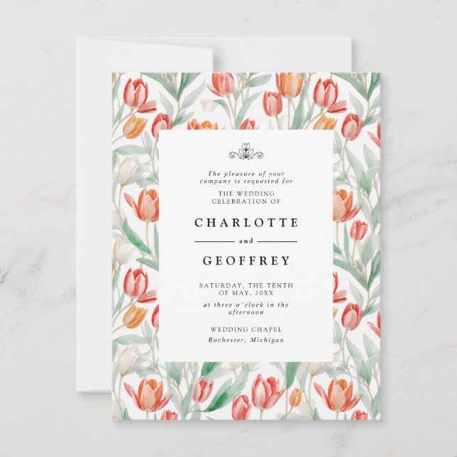 Faire-part de mariage des tulipes d'aquarelle de p (Devant)