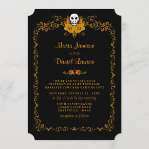 Faire-part de mariage - Design crâne noir et orang