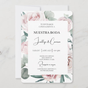 Faire-part de mariage d'Espagne rose et vert Flora