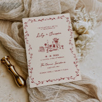 Faire-part de mariage dessiné à la main bordeaux