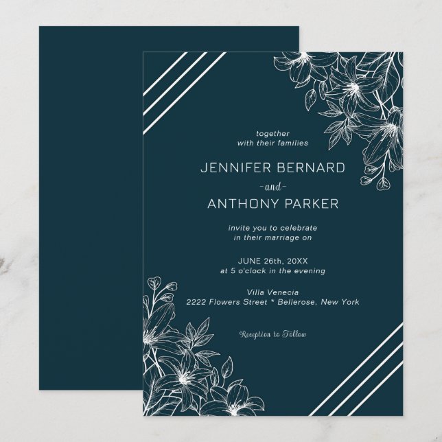 Faire-part de mariage dessuré à la main aux lys bl (Devant / Derrière)