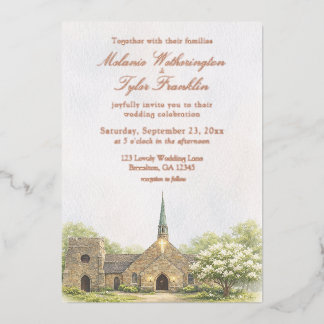 Faire-part de mariage d'été à la chapelle en pierr