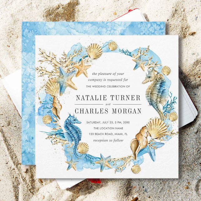 Faire-part de mariage d'été de la mer et de la pla (Front & Back)
