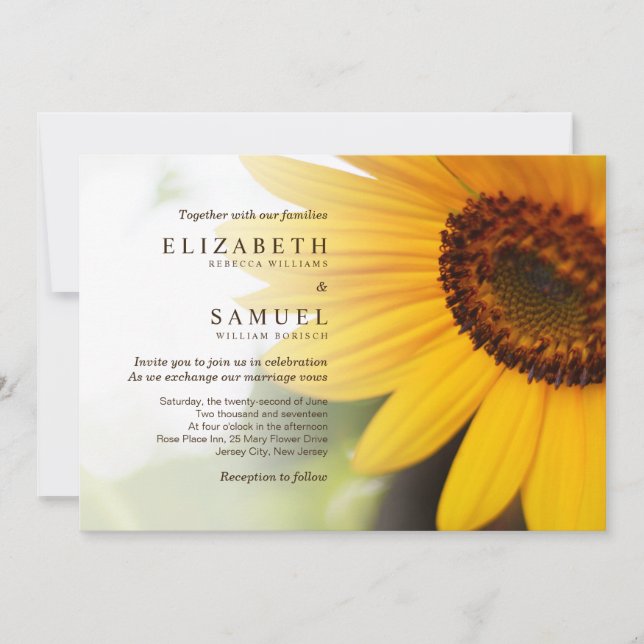 Faire-part de mariage d'été du tournesol jaune (Devant)