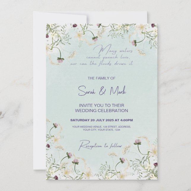Faire-part de mariage d'été : Floral, Chanson de S (Devant)